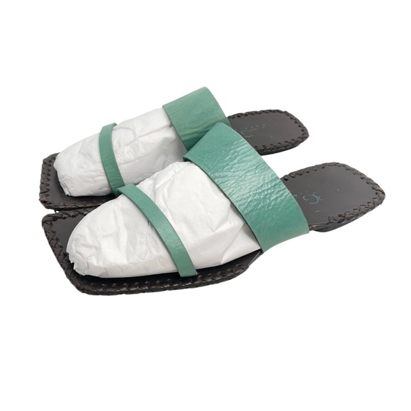 VTG BCBG Max Azria Seafoam Green Leather Square Toe Whipstitch Sandals EUR 36 - Picture 1 of 12